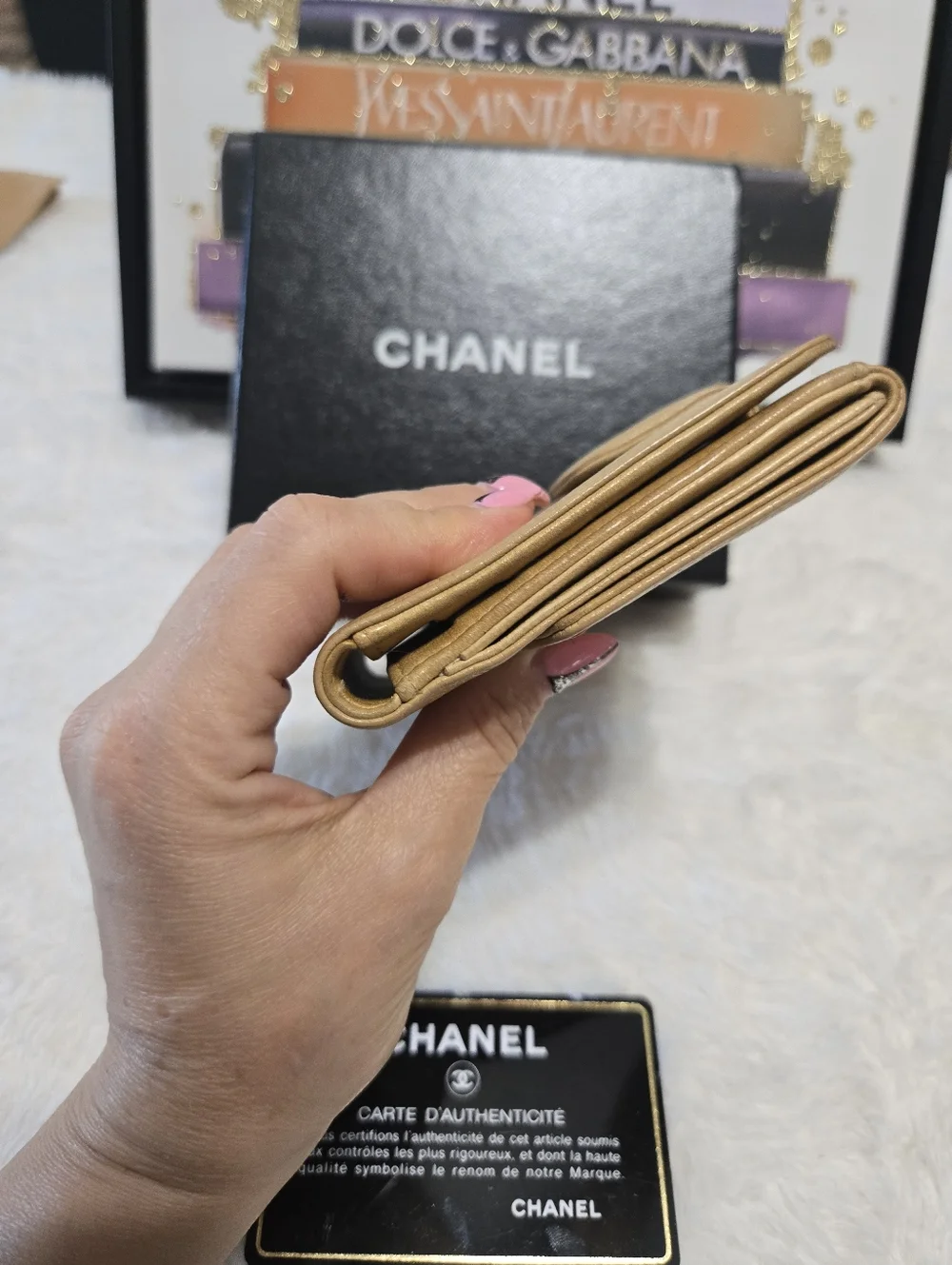 Chanel Caviar Leather Compact Beige Wallet EUC
